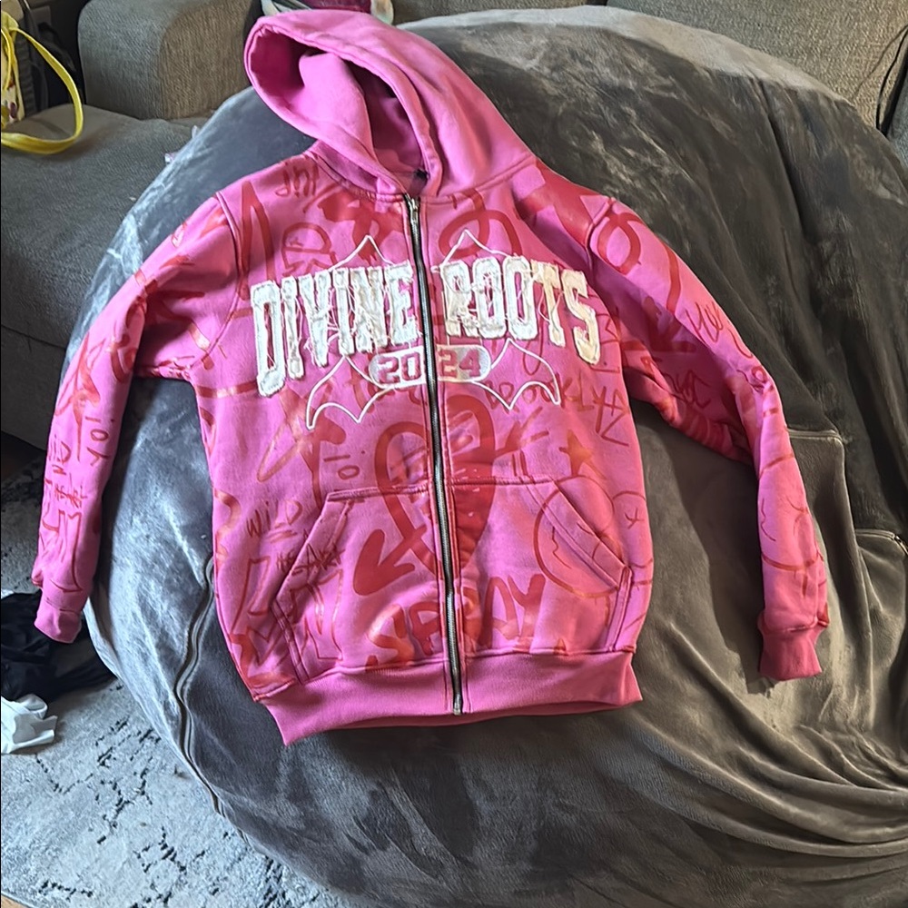 Bright Pink Zip-Up Hoodie Sweatshirt